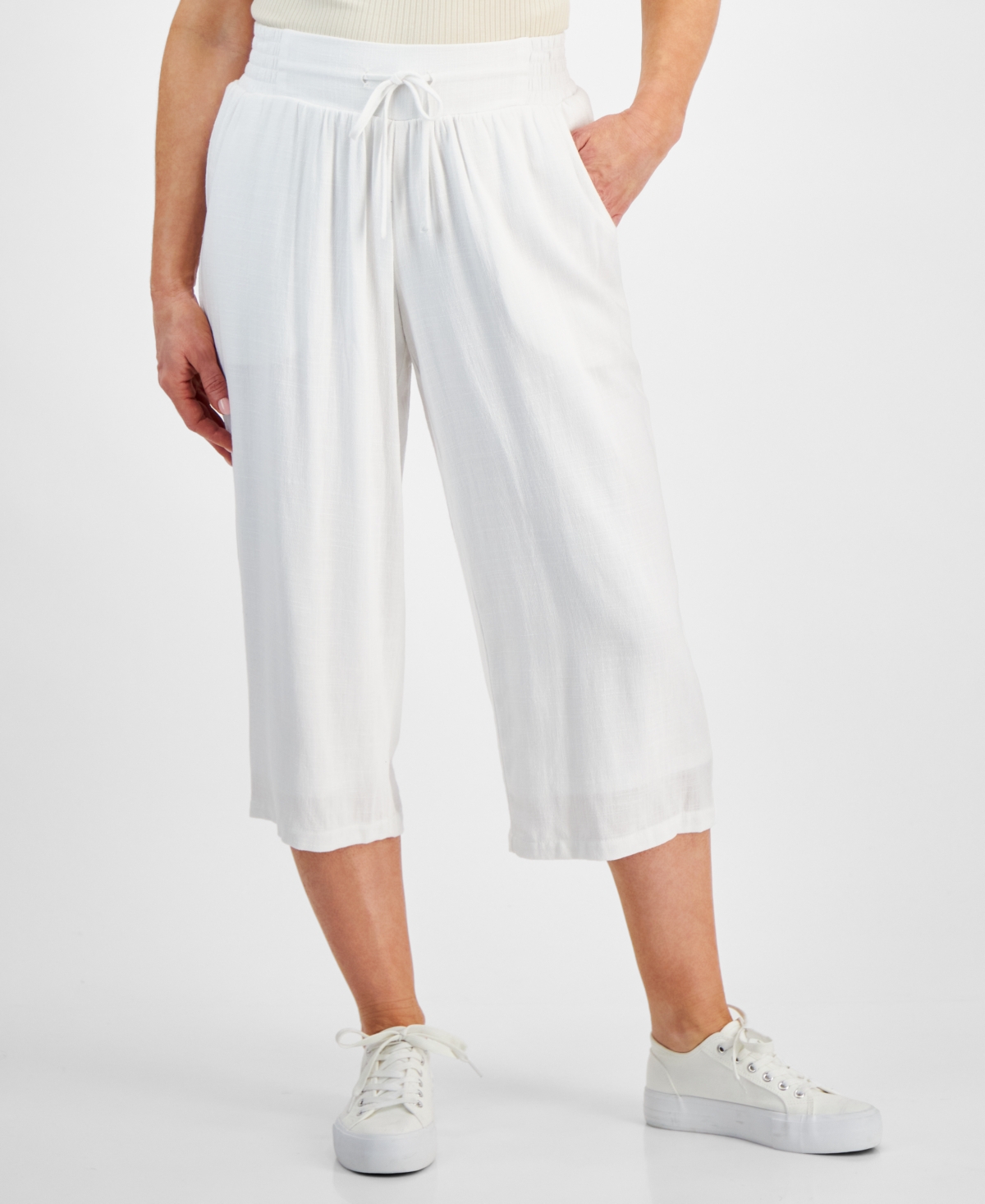 Petite Cropped Wide-Leg Pants, Created for Macy's - Bright White