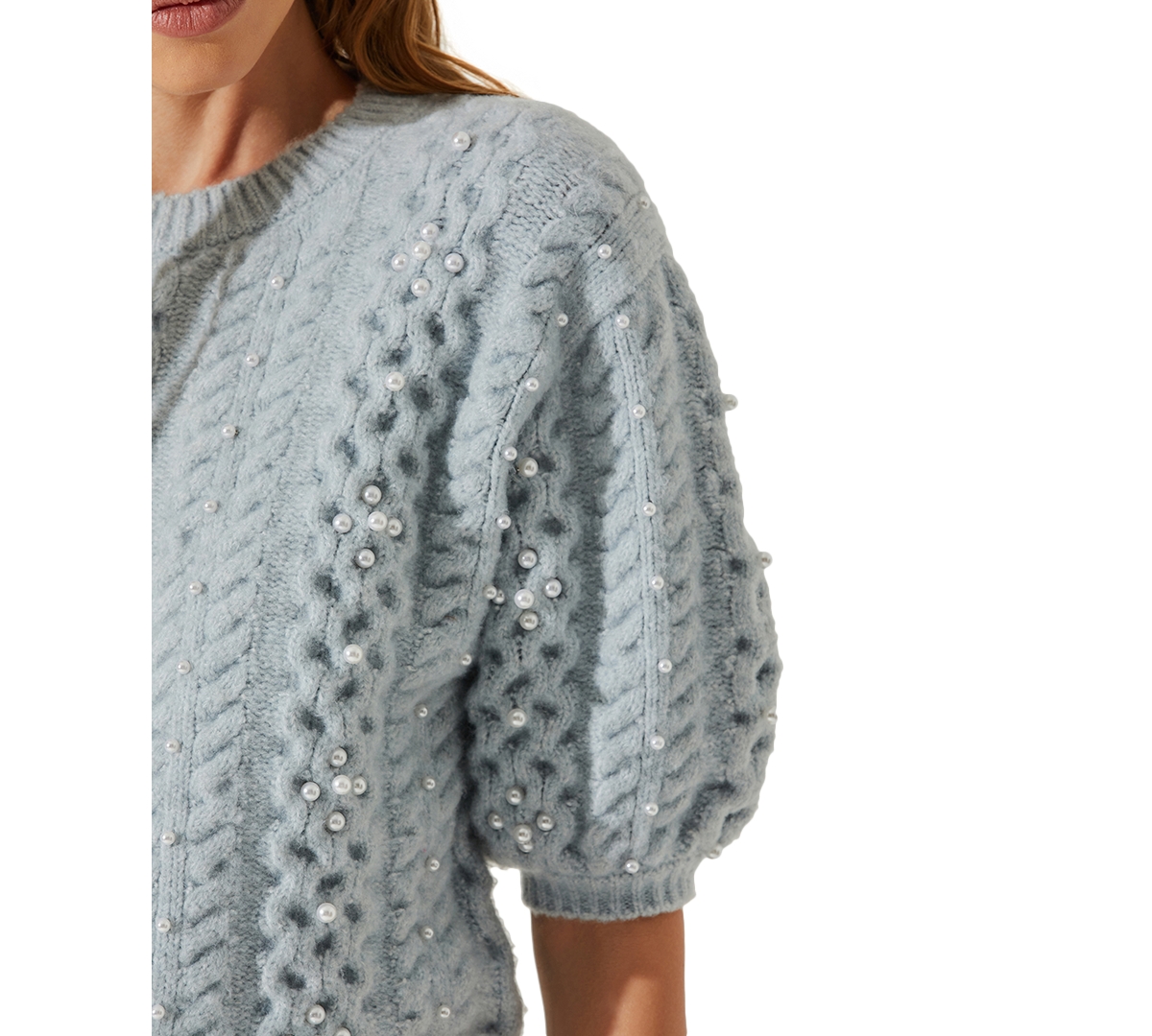 Shop Astr Women's Koami Embelished Cable-knit Sweater In Haze Blue