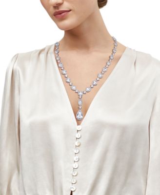 Cubic Zirconia Mixed Cut Teardrop 18" Lariat Necklace in Sterling Silver