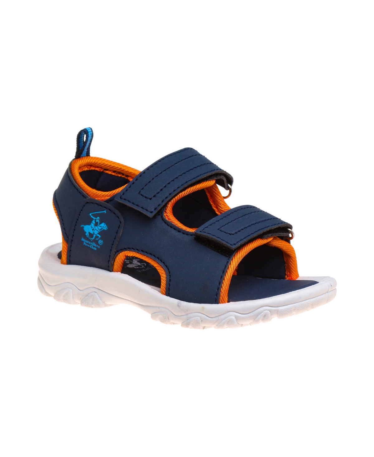 Beverly Hills Polo Club Little Boys Double Strap Sports Sandals In Navy,orange