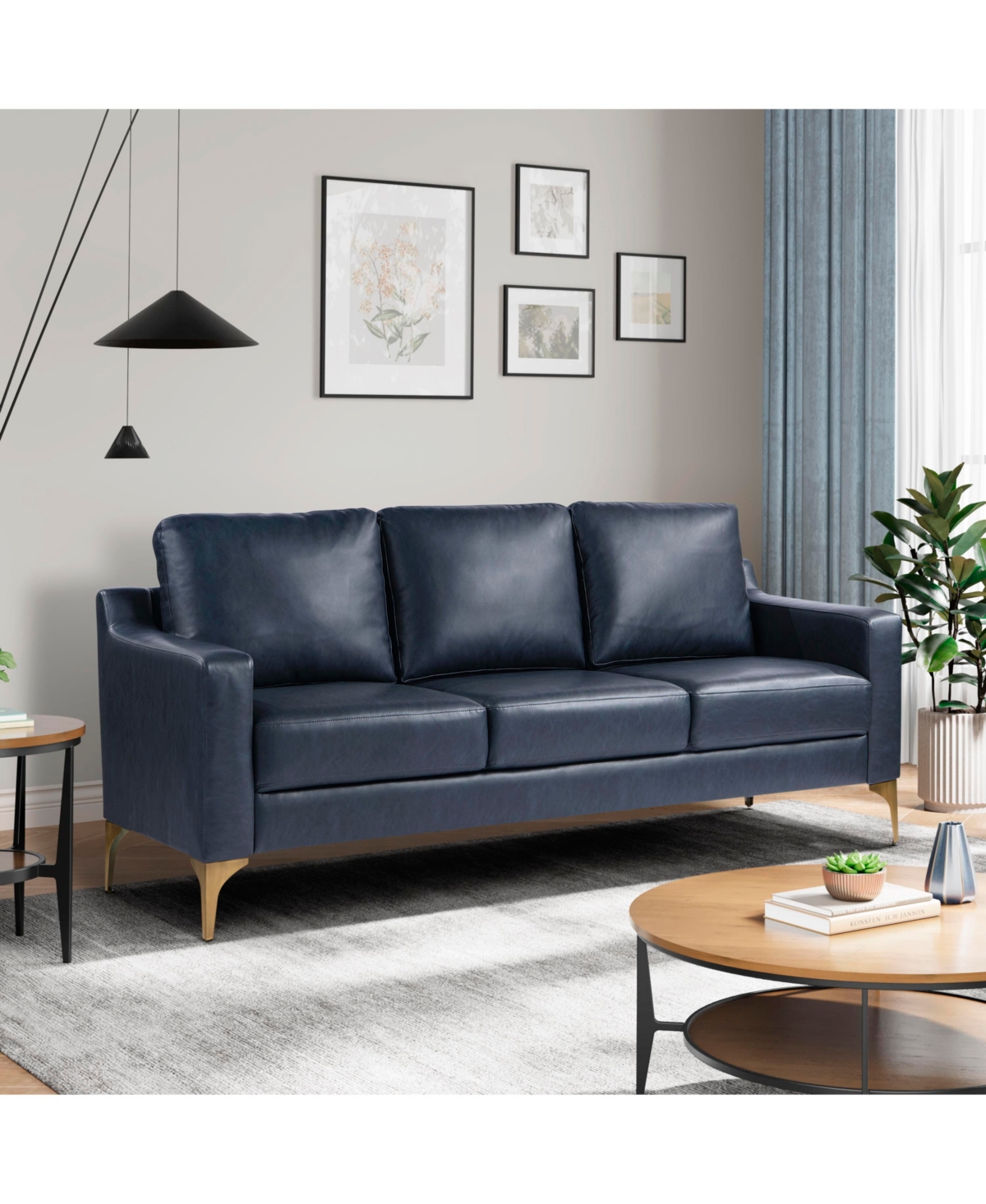 Shop Serta 78"w Faux Leather Francis Sofa In Navy