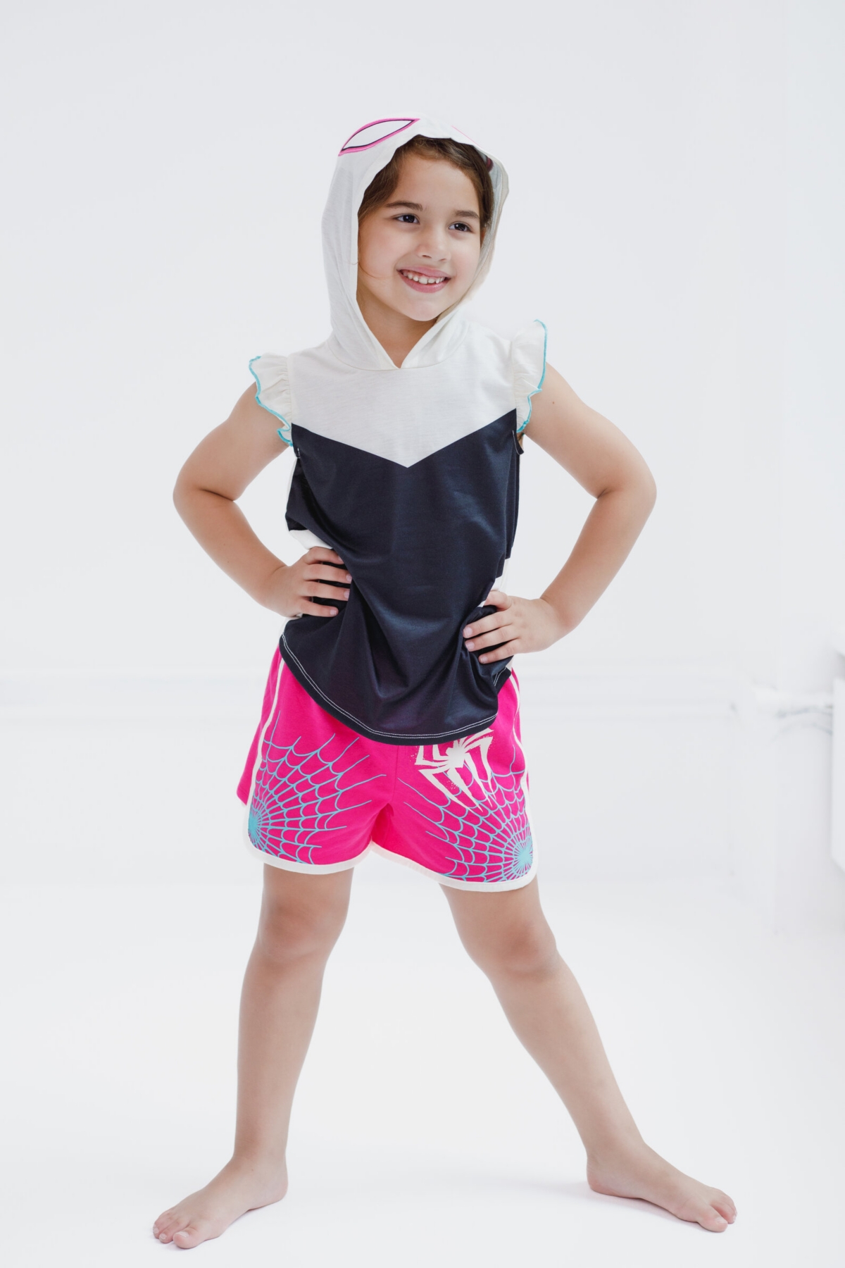 Marvel Toddler Girls Spider-Man Spider-Gwen Ghost Spider Hooded Cosplay Tank Top and French Terry Shorts Outfit Set - Ghost-spider cosplay