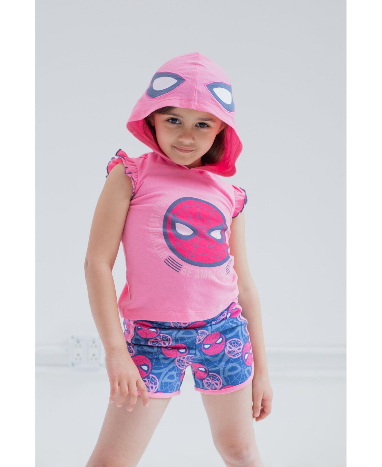 Little Girls SPIDERMAN Spidey and His Amazing Friends Cosplay Tank Top and Dolphin Active French Terry Shorts Outfit Set
