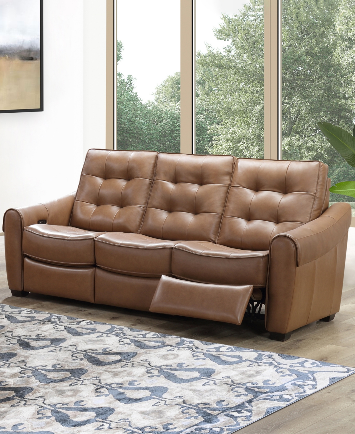 Shop Abbyson Living Berry 85.5" Leather Power Reclining Sofa In Camel