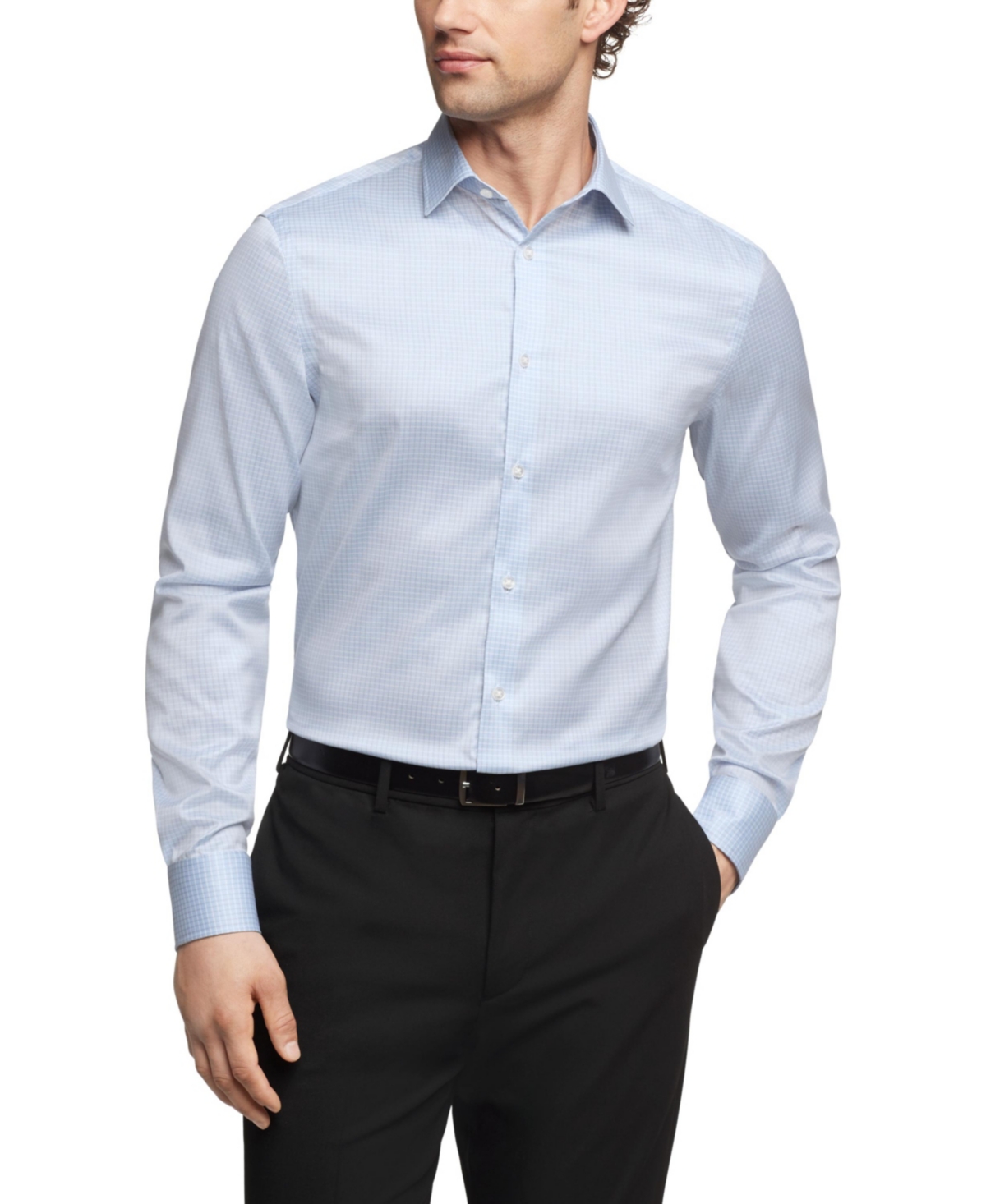 Shop Calvin Klein Refined Cotton Stretch, Men's Slim Fit Dress Shirt In Blue Multi
