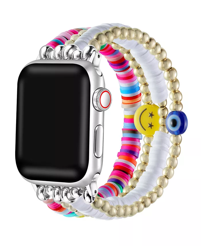 An Apple Watch with a beaded bracelet band