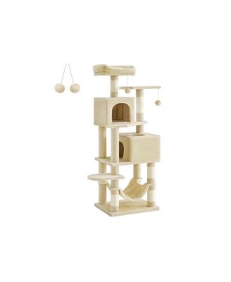 Cat Tree Tower With Hammock, Basket, Scratching Posts, Cat Caves, Plush Perches, Cat Activity Center