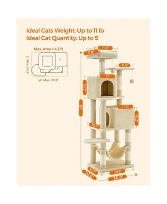 Cat Tree Tower With Hammock, Basket, Scratching Posts, Cat Caves, Plush Perches, Cat Activity Center