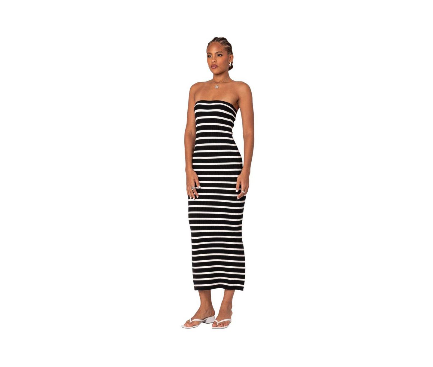 Женское платье Edikted Knit Back Slitted Maxi, цвет: Чёрный белый — фото 3