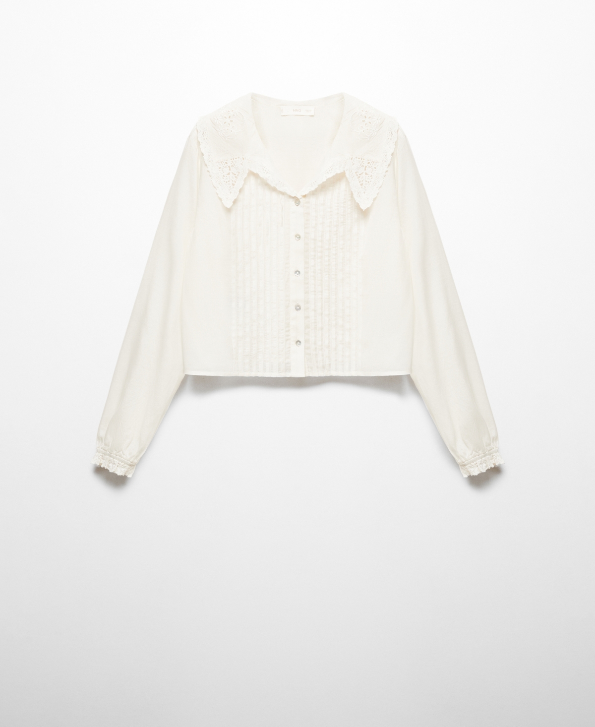 Shop Mango Women's Collar Detail Openwork Shirt In Natural White