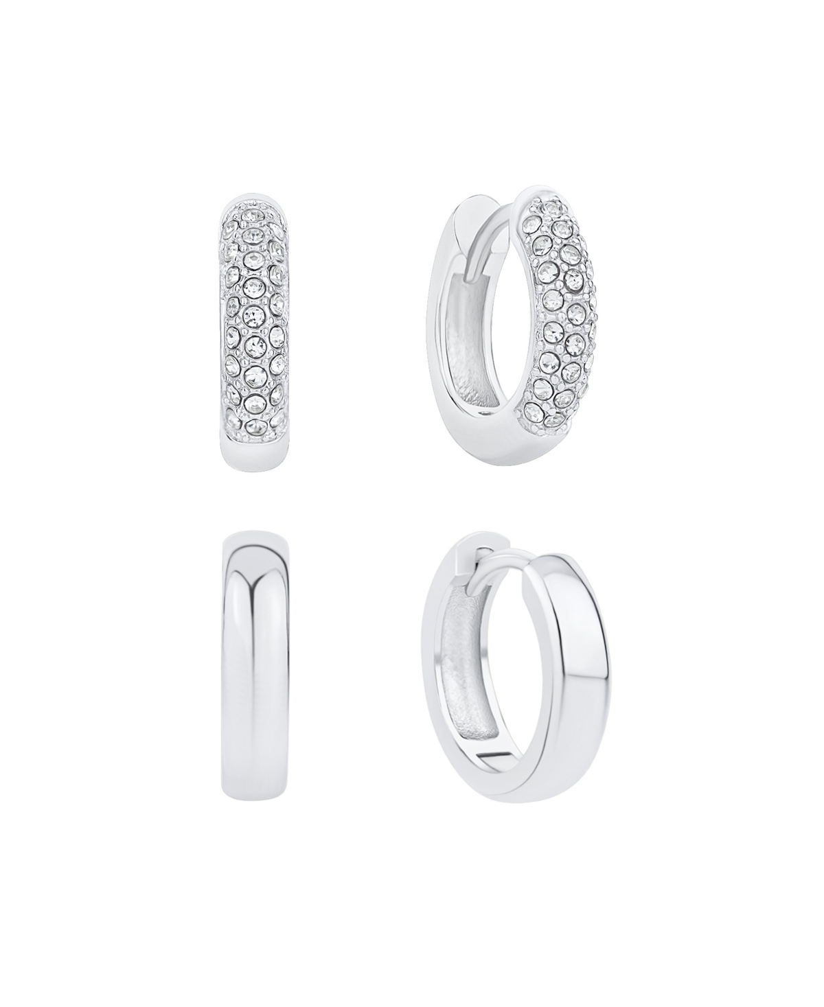 Crystal Duo Set Hoop Earrings - Silver