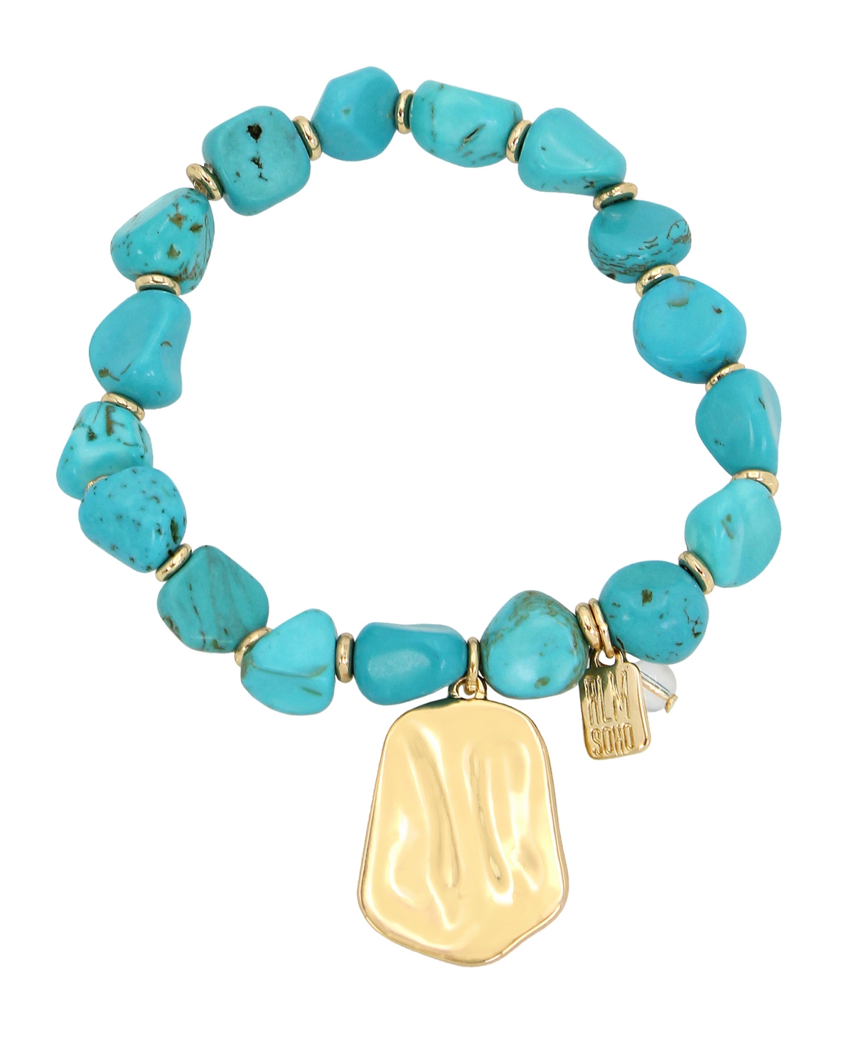 Turquoise Beaded Textured Charm Stretch Bracelet - Turquoise