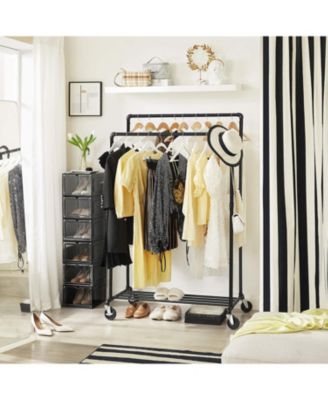 Industrial Style Clothes Garment Rack on Wheels, Double Hanging Rod Metal Clothing Rack