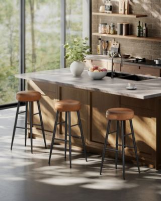 Set Of 2, Kitchen Bar Stools, Breakfast Stools, Synthetic Leather With Stitching