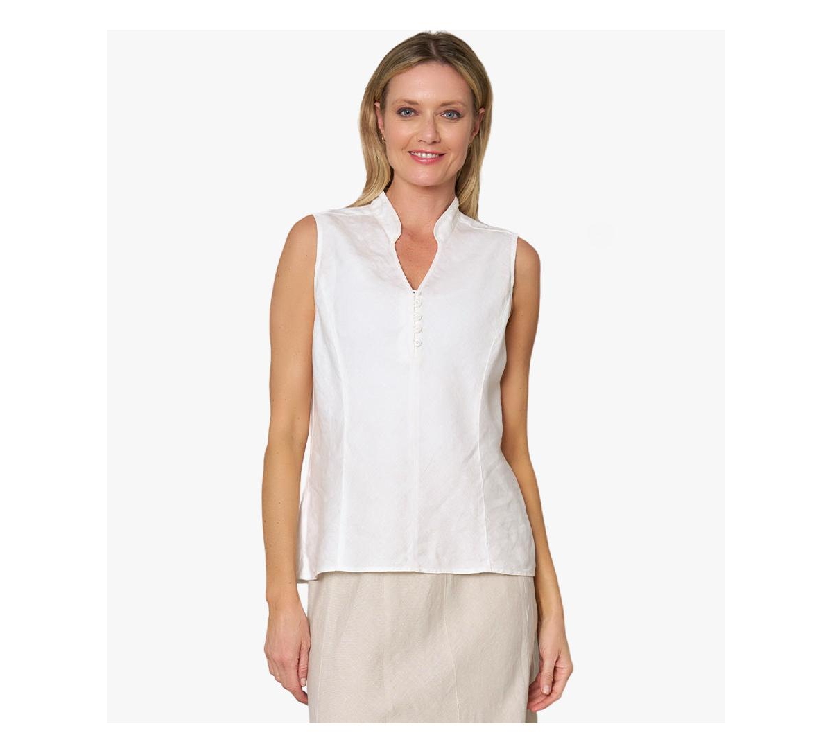 Women's Linen Sleeveless In Line Top - Soft white