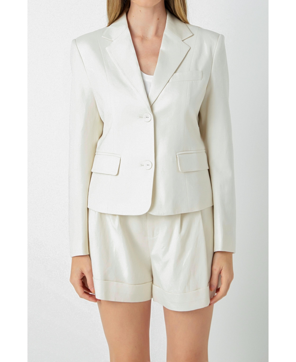 Women's Linen 3 Buttoned Blazer - Beige
