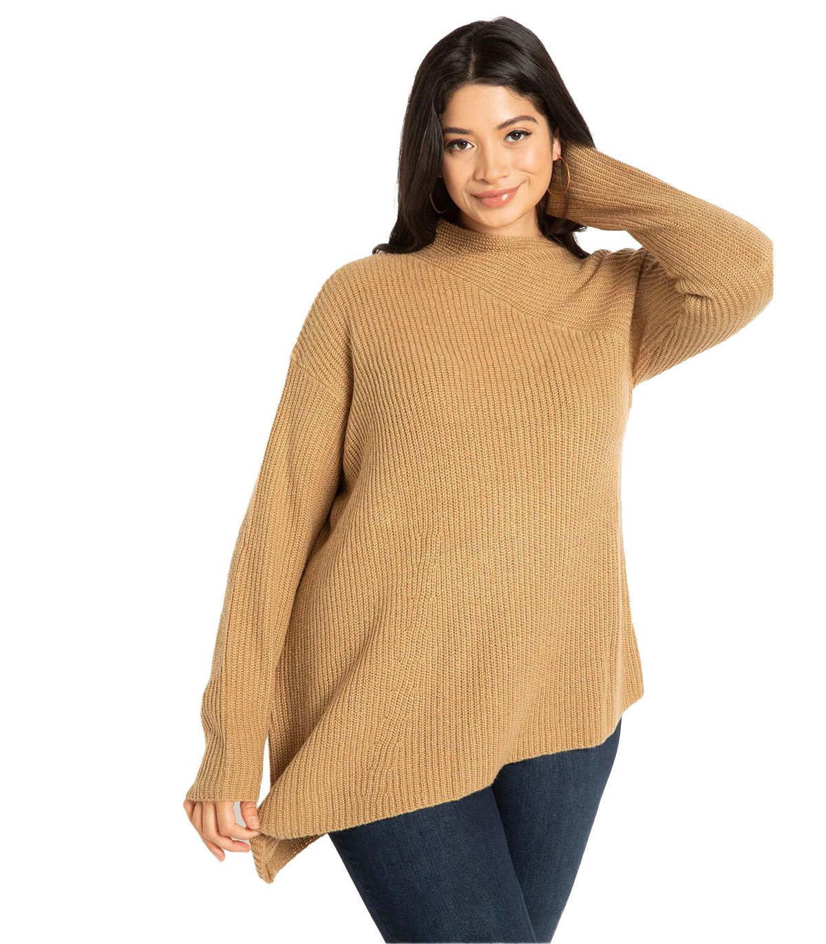 Plus Size Asym Detail Sweater - Tan