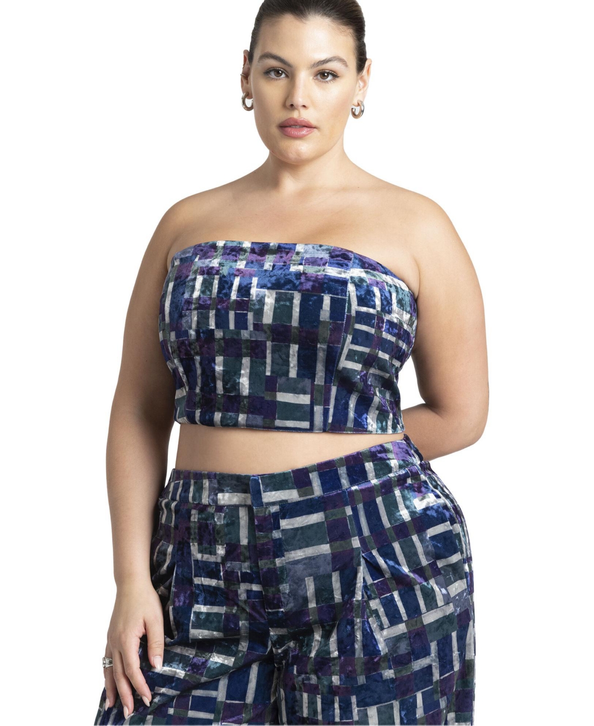 Plus Size Printed Velvet Strapless Top - Stained glass