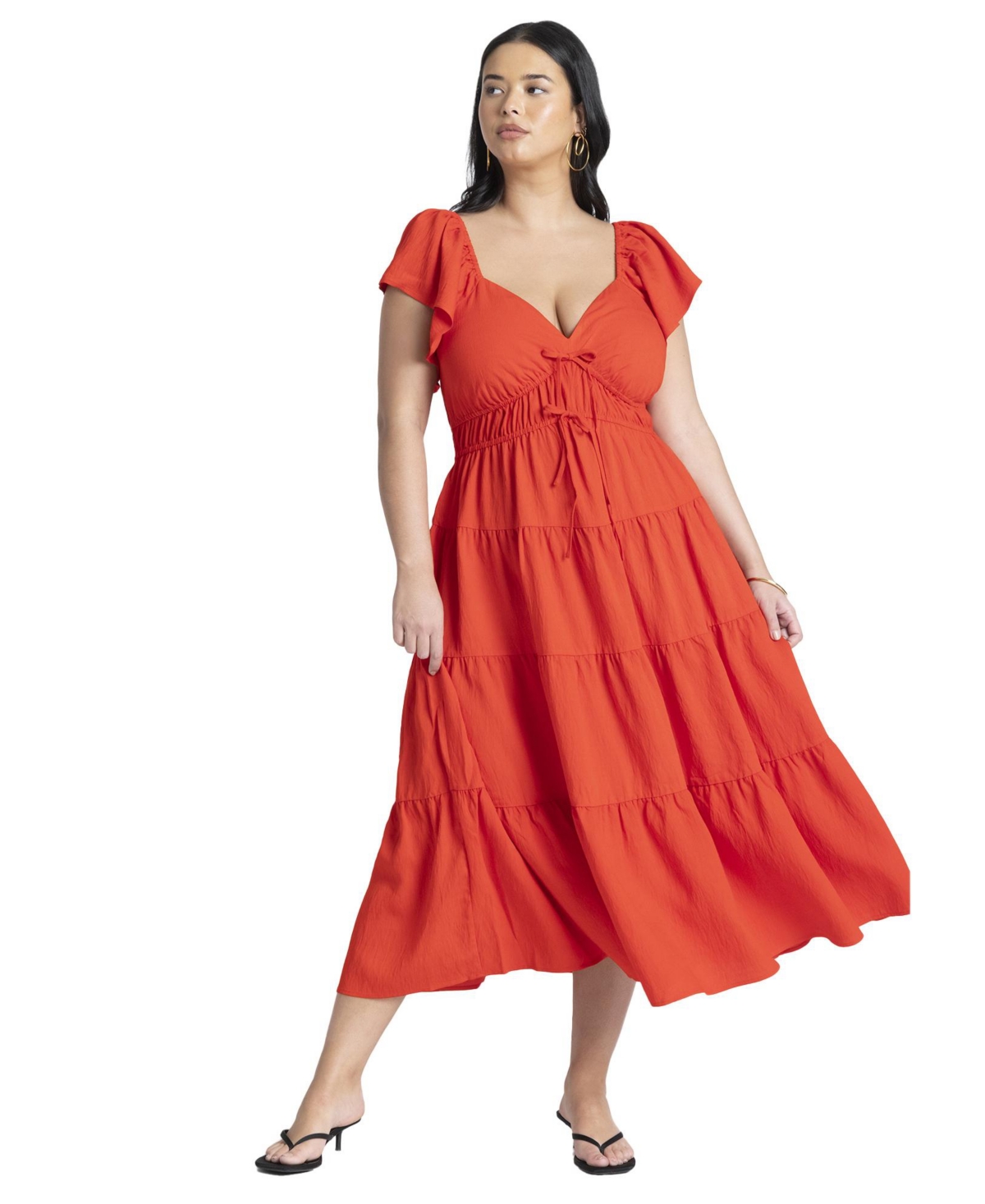 Plus Size Ruffled Tiered Maxi Dress - Blaze red