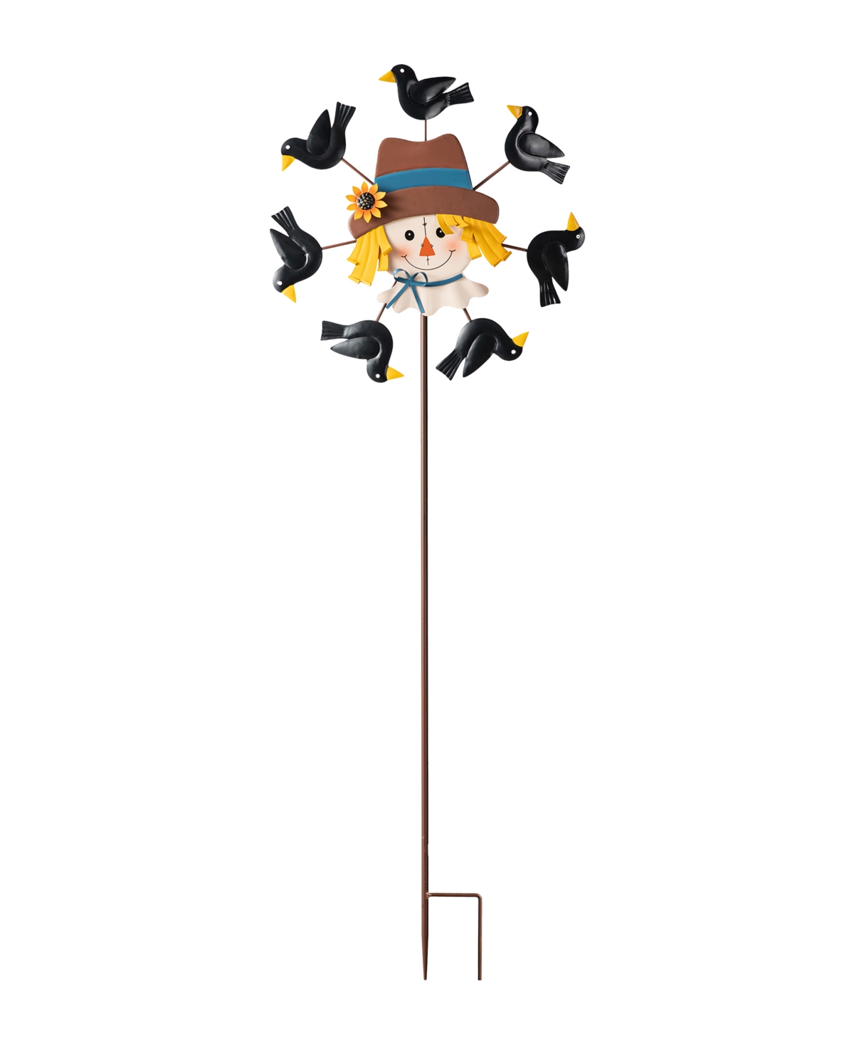 41.75"H Fall Metal Scarecrow Head with Crows Windmill Yard Stake or Hanging Decor - Multi