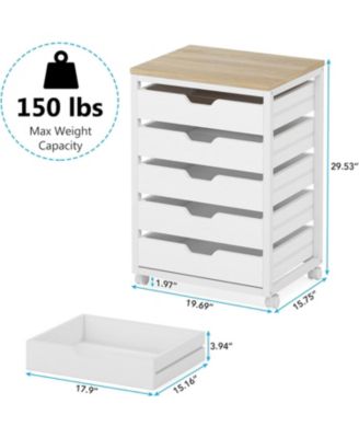 5-Drawer Wood Storage Cabinet with Wheels – Industrial Organizer Cart for Office, Bedroom, Entryway
