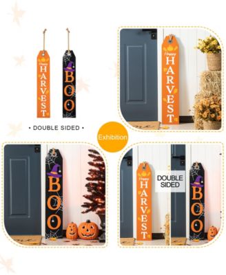 35.5"H Fall and Halloween Wooden Reversible Tag Porch Sign