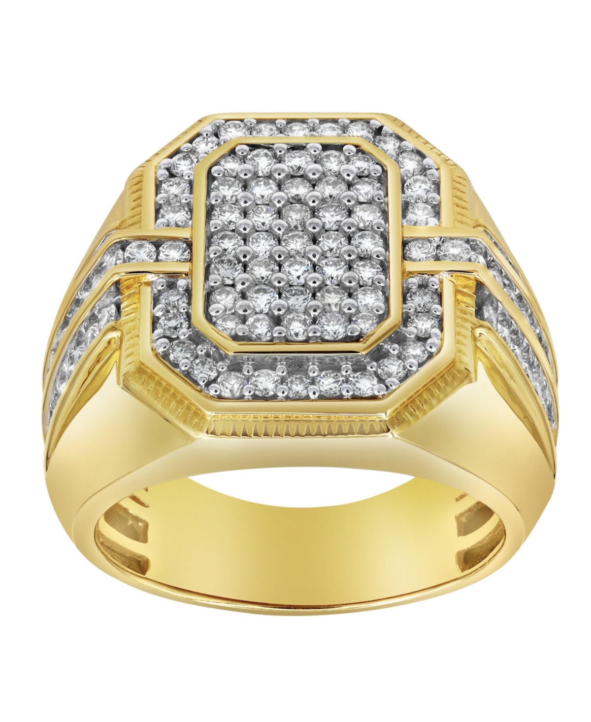 Mvp Natural Certified Diamond 1.67 cttw Round Cut 14k Yellow Gold Statement Ring for Men - Yellow