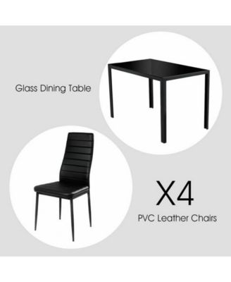 5 Piece Dining Table Set for 4 Glass Dining Table and 4 Chairs Black
