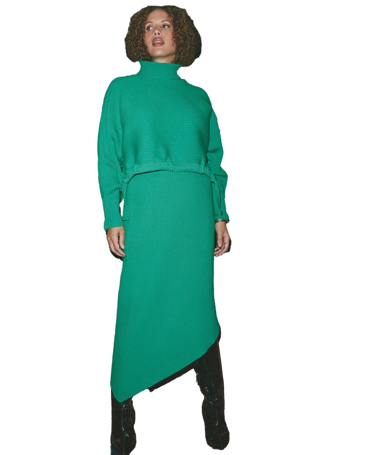 Plus Size Asymmetrical Ribbed Knit Skirt - Fern green