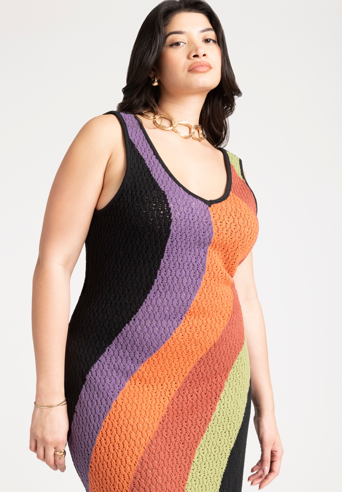 Eloquii Plus Size Crochet Knit Sleeveless Cover Up Midi Dress