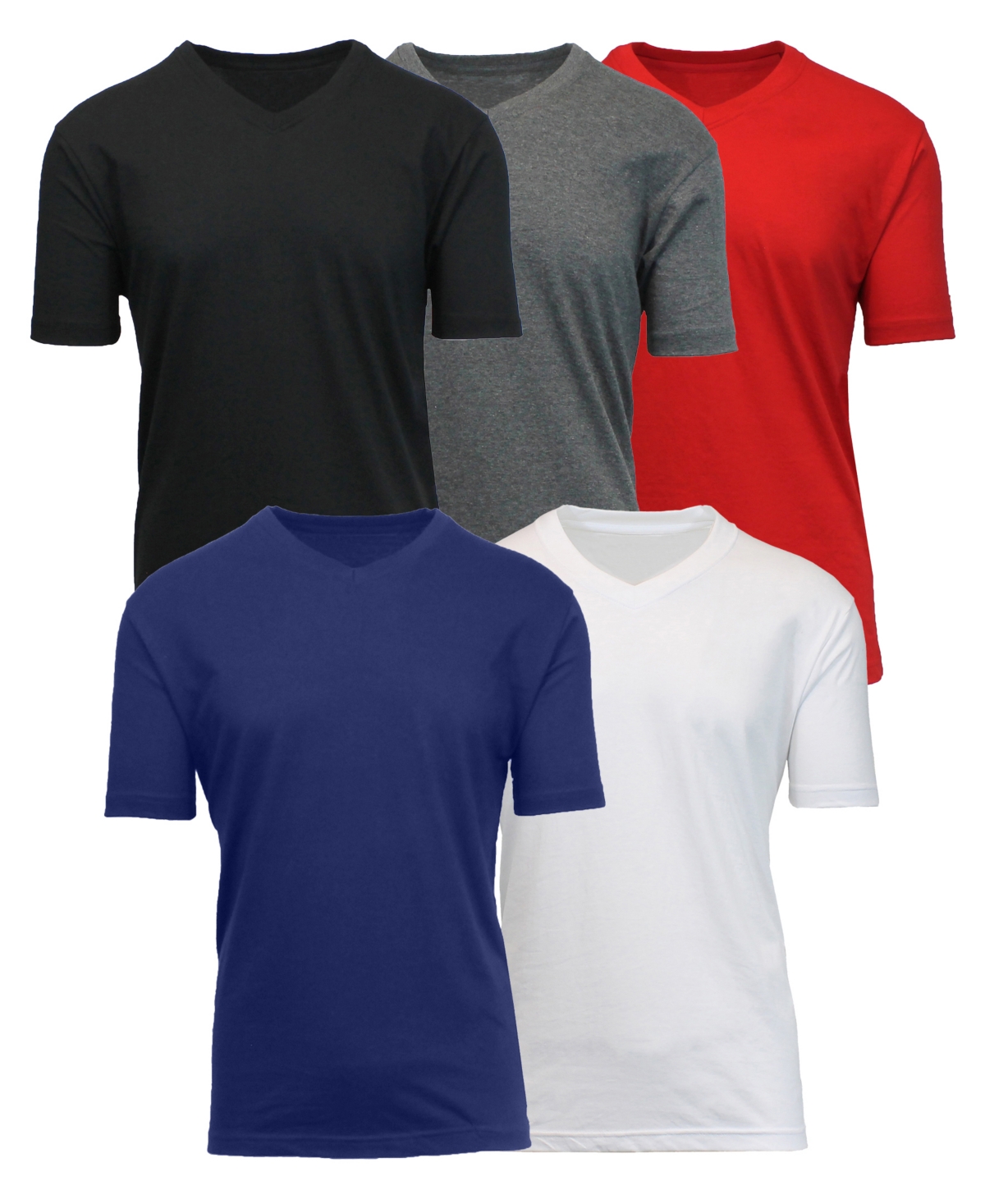 Men's Short Sleeve V-Neck Tee-5 Pack - Red-Navy-Heather Grey-White-Royal