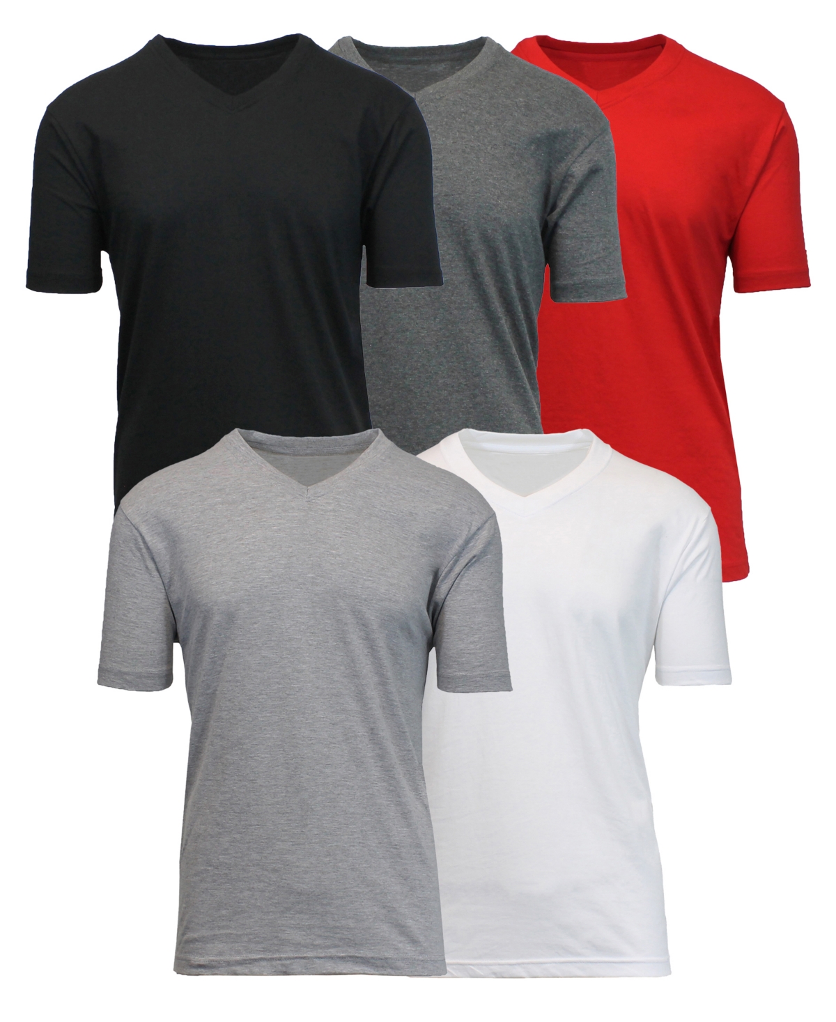 Men's Short Sleeve V-Neck Tee-5 Pack - Red-Navy-Heather Grey-White-Royal