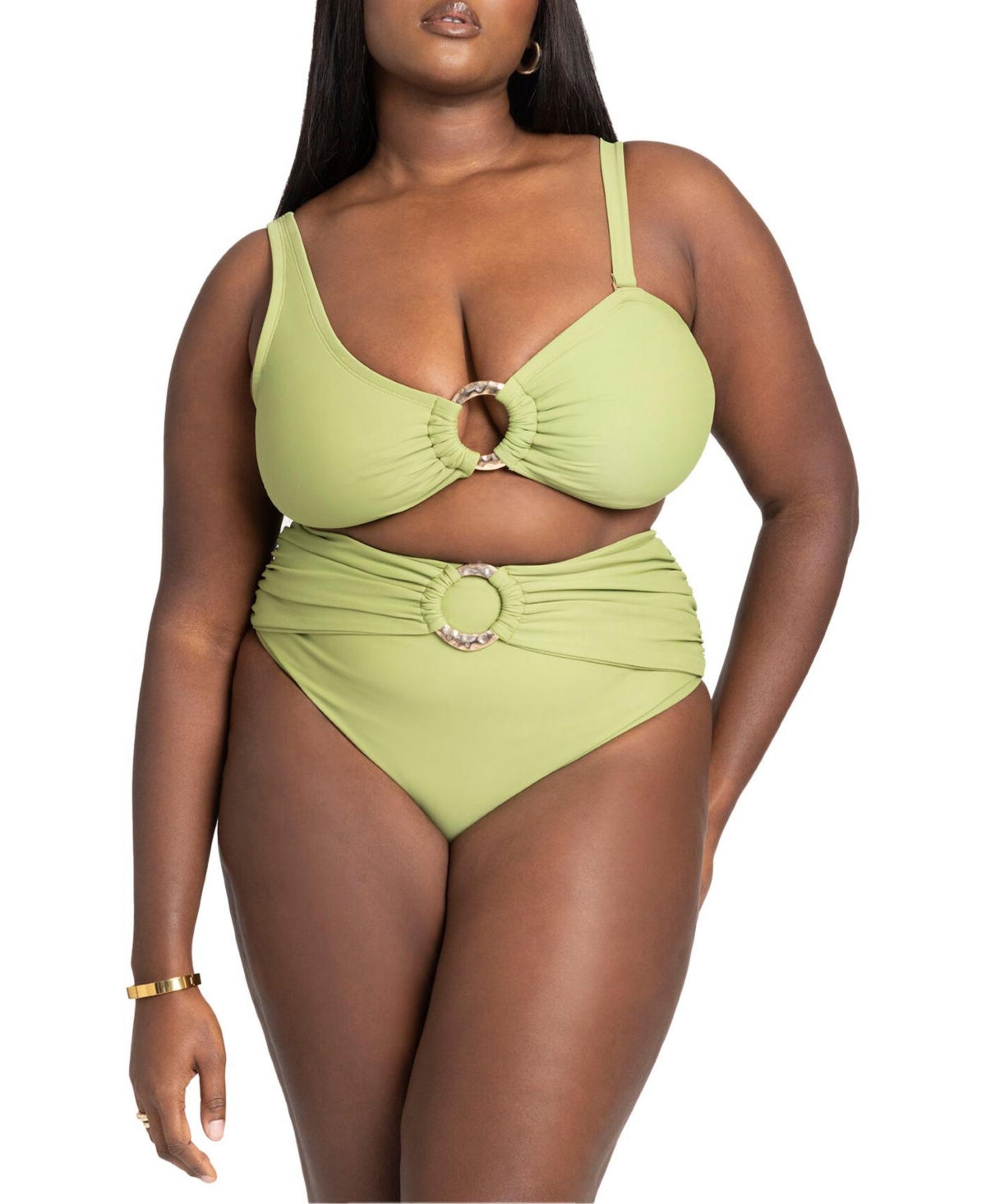 Plus Size Ring Hardware Bikini Bottom - Sage green