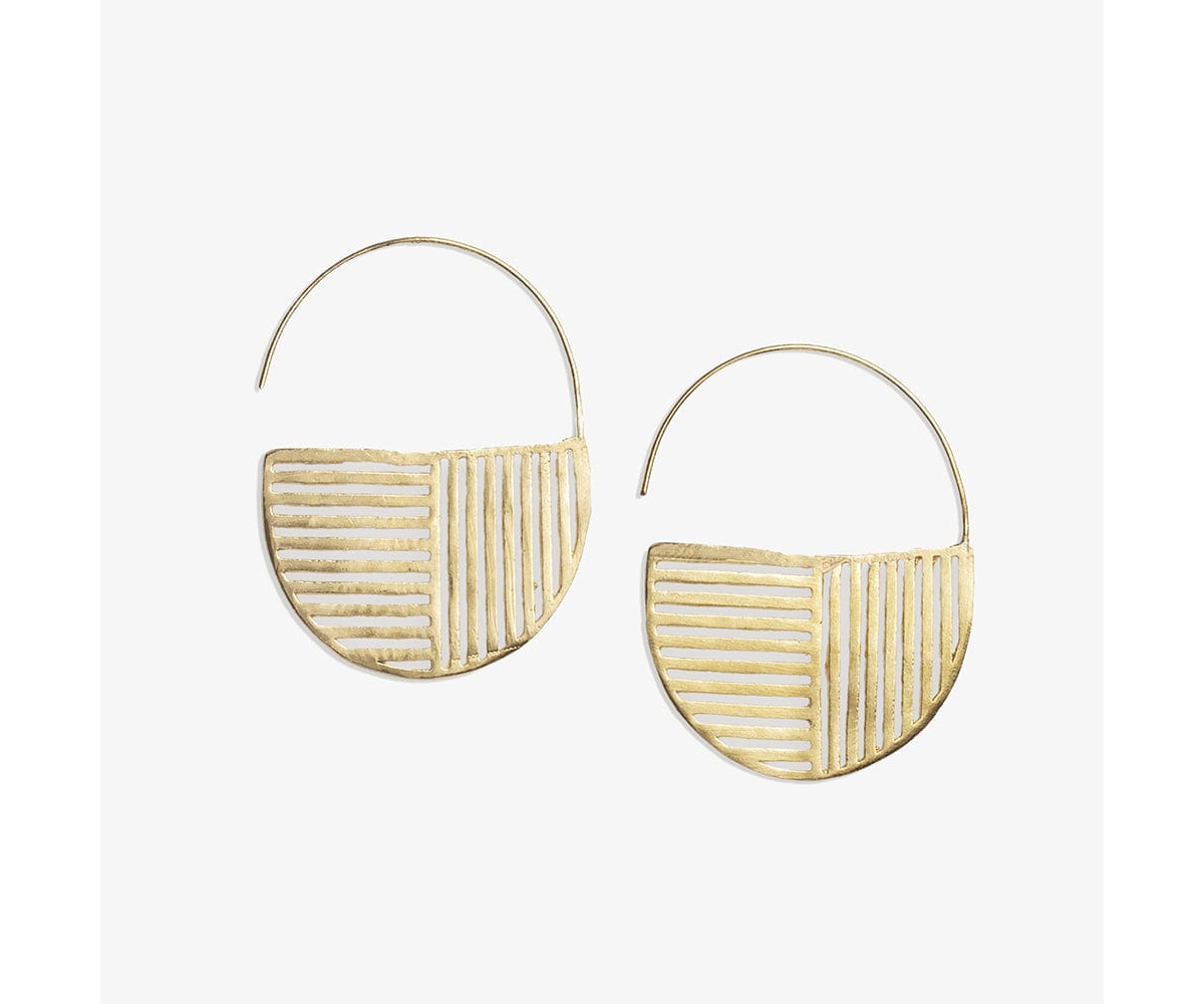 Ink + Alloy Maggie Opposite Lines Hoop Earrings Brass - Gold