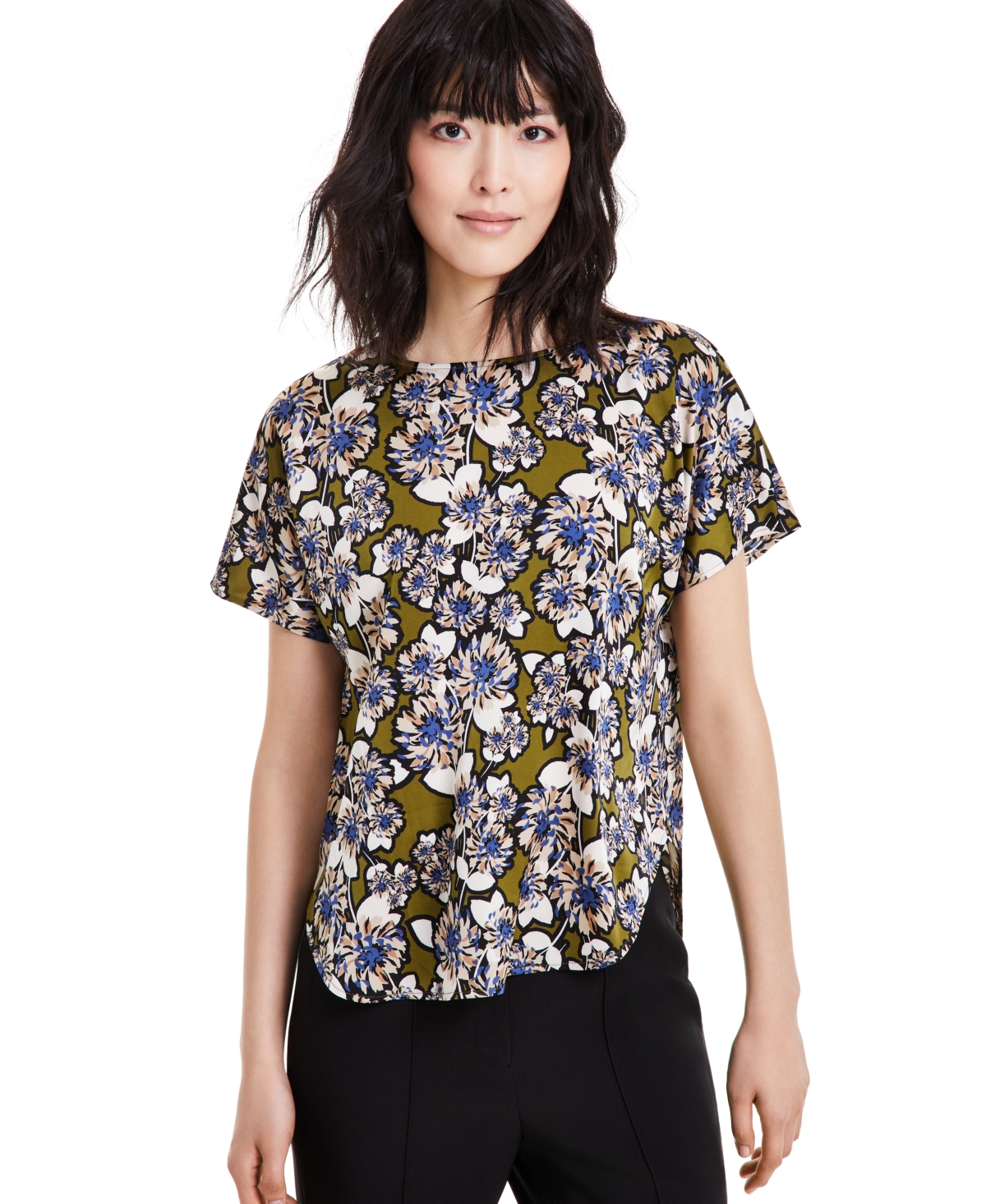 Anne Klein Women's Printed Short-Sleeve Blouse -Anne Black