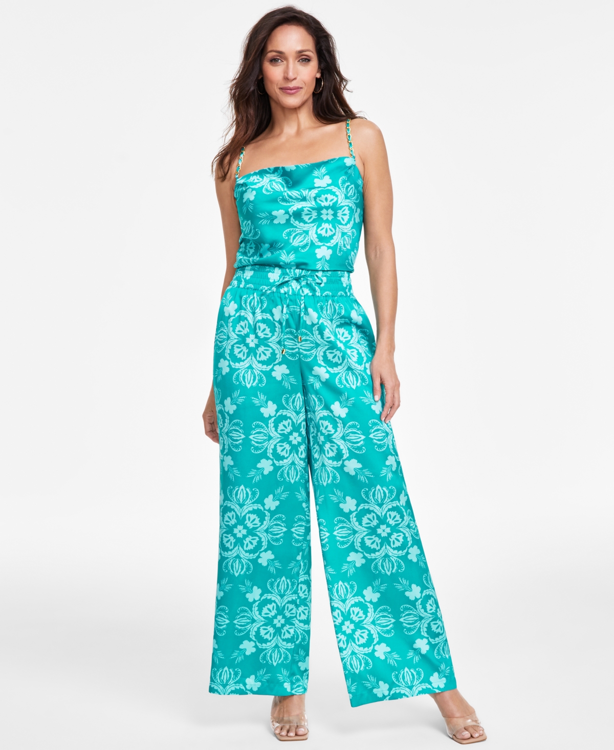 Inc International Concepts Womens Printed Chain Trim Top Wide Leg Pants Created For Macys In Nadia Blooms