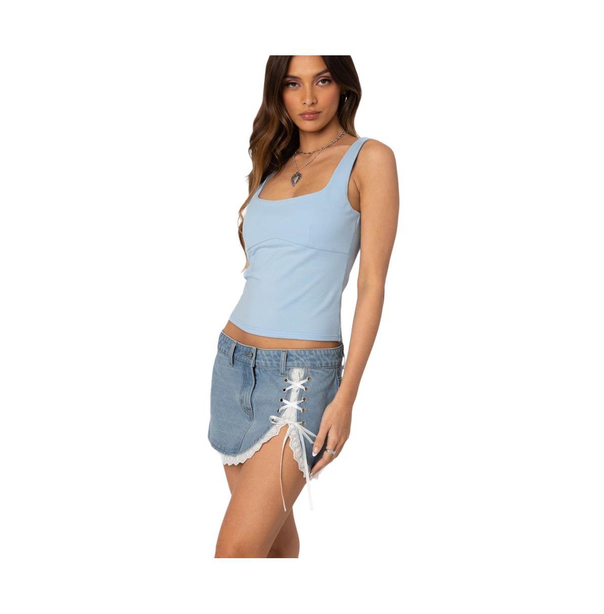 Edikted Women's Ronda Bow Back Tank Top - Light-blue