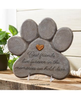 11" Paw Shaped Pet Memorial Garden Stone, Best Friends Live Forever