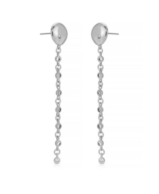 Polished Pebble Linear Crystal Chain Drop Earrings