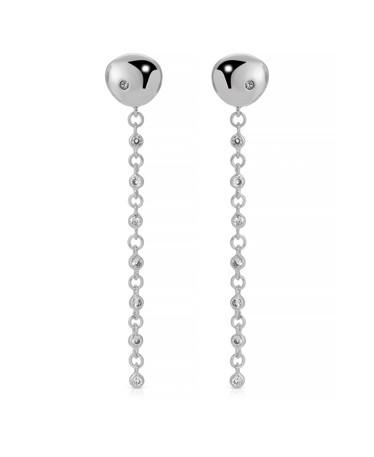 Shop Ettika Polished Pebble Linear Crystal Chain Drop Earrings In Rhodium