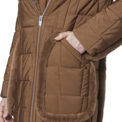 Women's Astor Asymmetrical Mixed Media Puffer With Faux Fur Trim