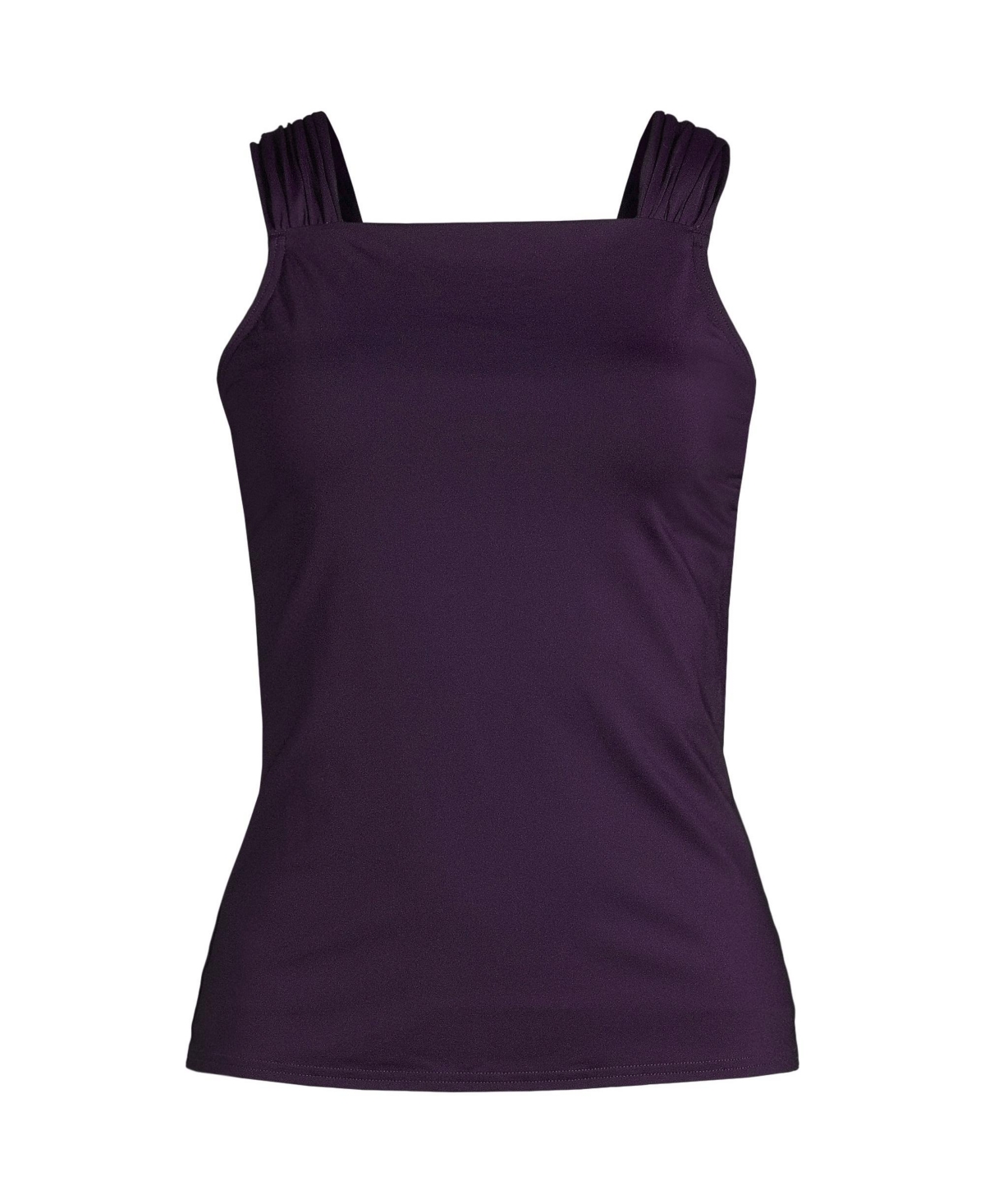Women's D-Cup Chlorine Resistant Cap Sleeve High Neck Tankini Swimsuit Top - Blackberry