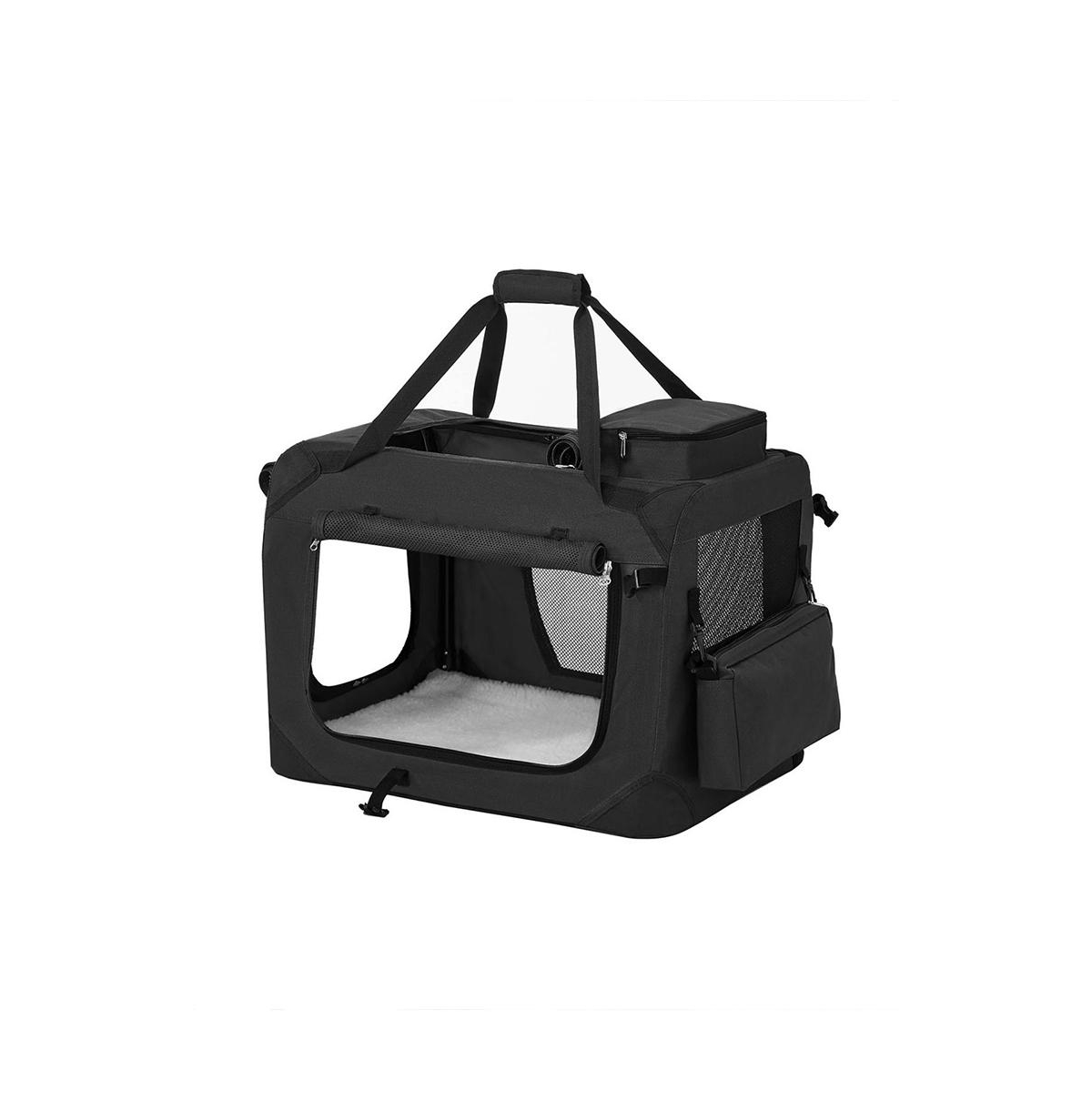 Collapsible Pet Carrier, Oxford Fabric, Mesh, Metal Frame, With Handle, Storage Pockets - Black