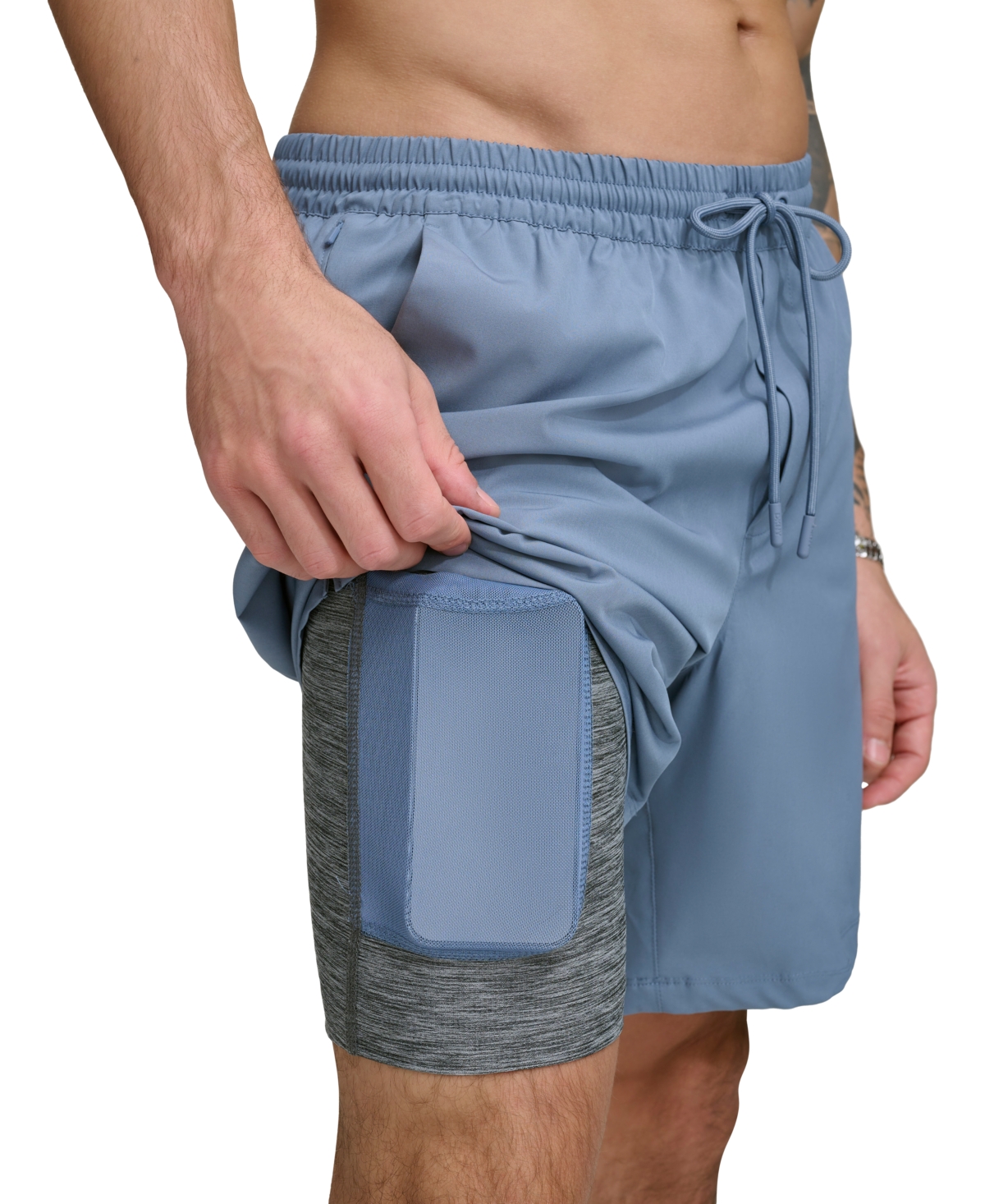 Shop Dkny Men's Core Stretch Hybrid 7" Volley Shorts In Dusty Blue