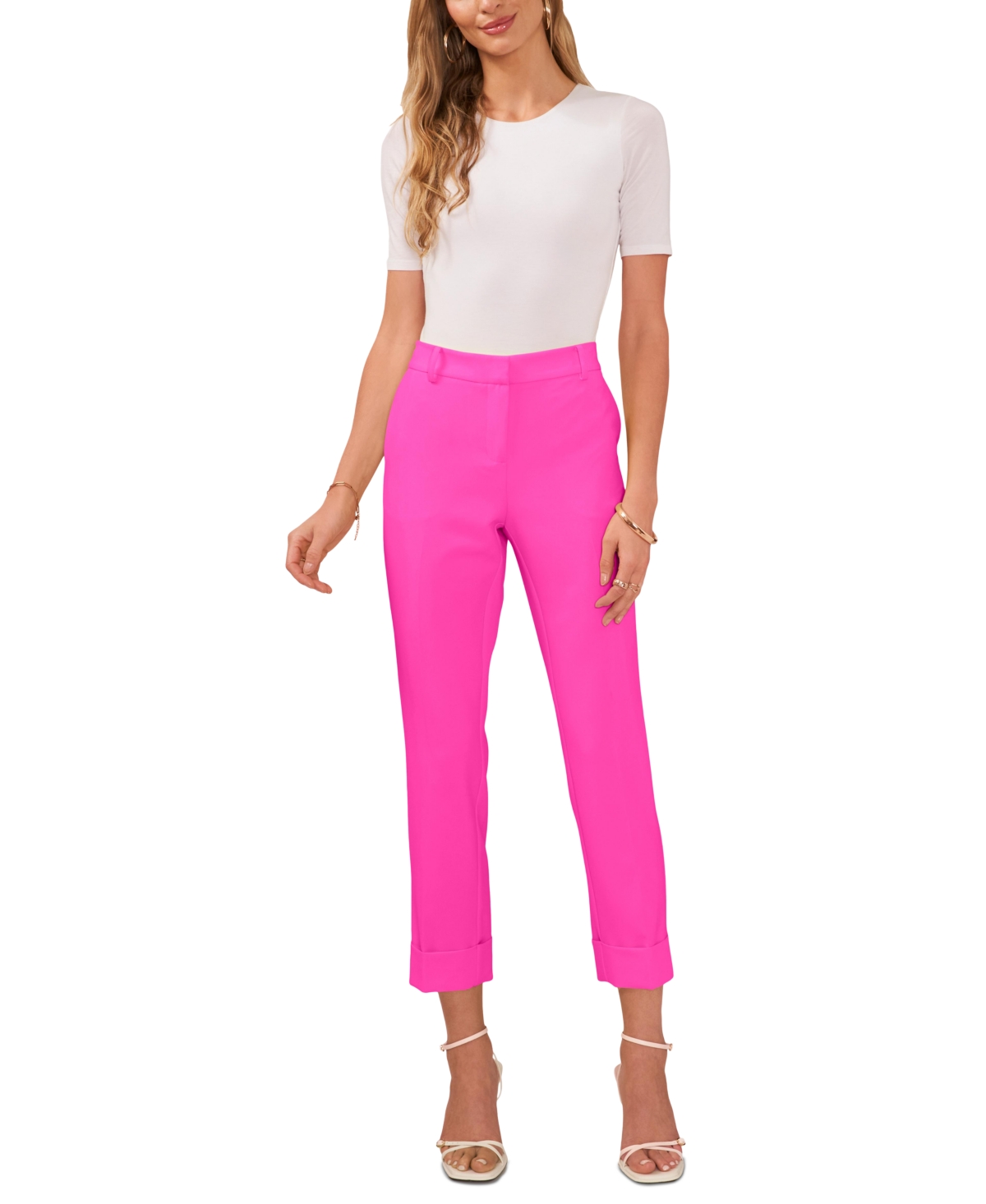 Shop Vince Camuto Women's Cuffed Straight Leg Pants In Hot Pink