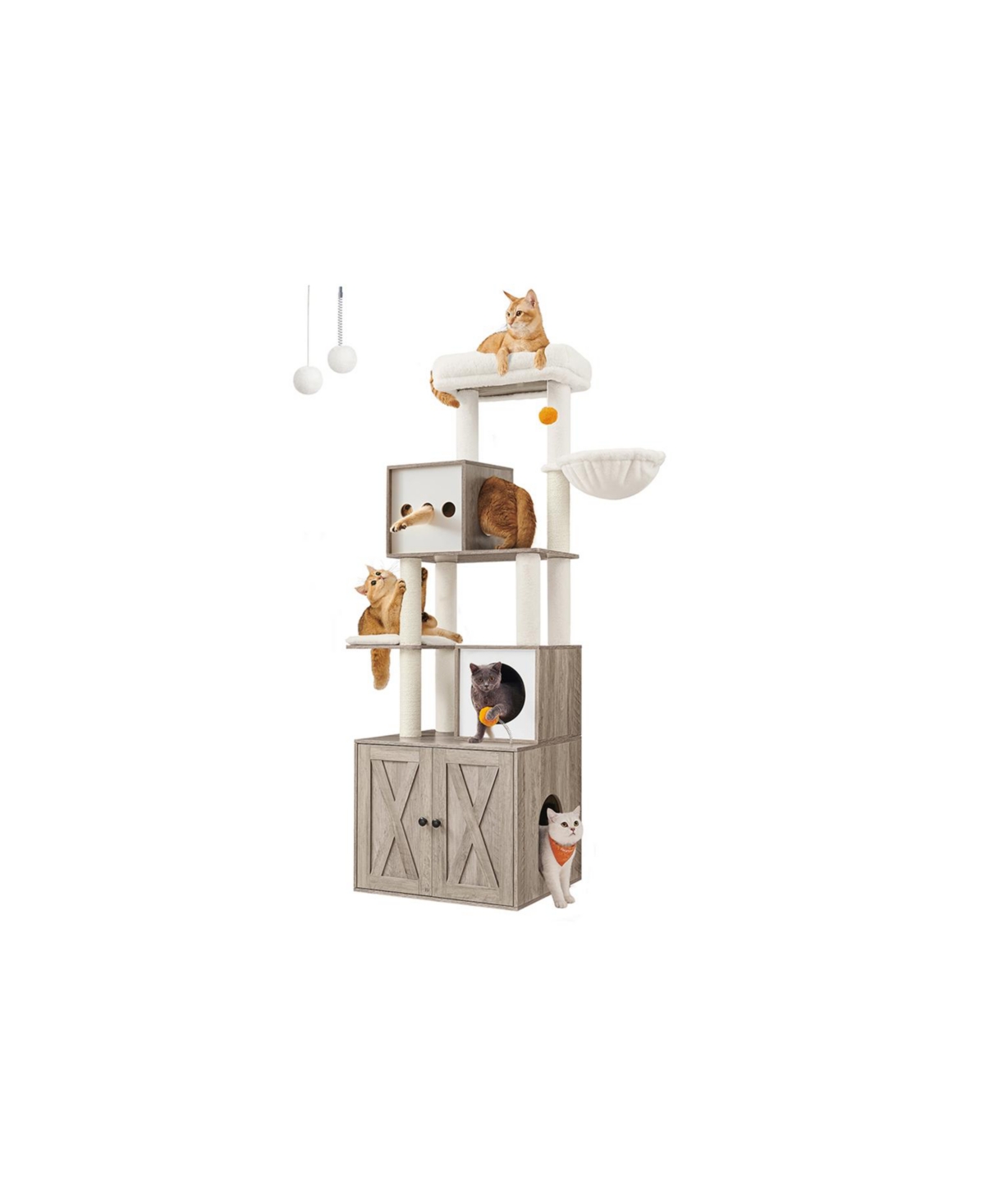 72.8-inch Tall Cat Tree With Litter Box Enclosure, Scratching Posts - Rustic brown