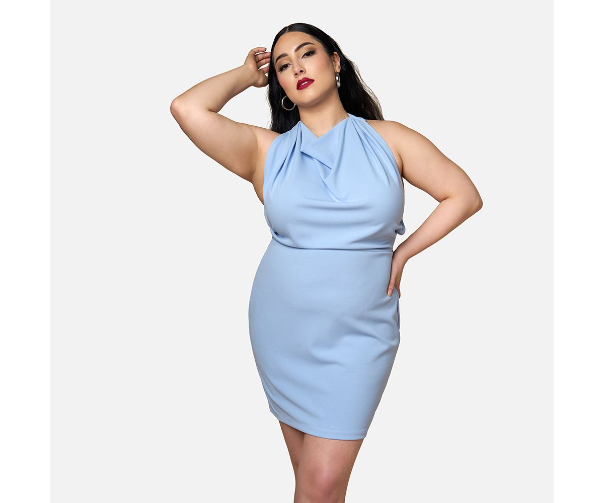 Rebdolls Plus Size Azalea Cowl Neck Open Back Mini Bodycon Dress