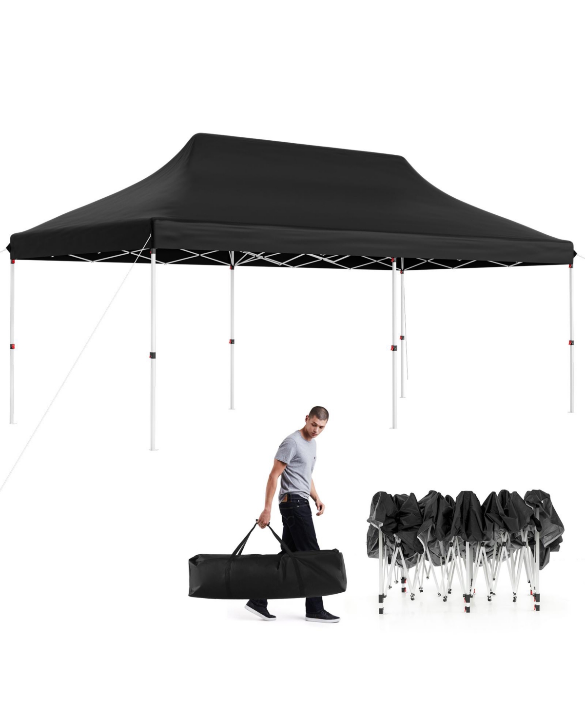 10 x 20 Ft Pop-up Canopy UPF50+ Sun Protection Tent with Carrying Bag - White
