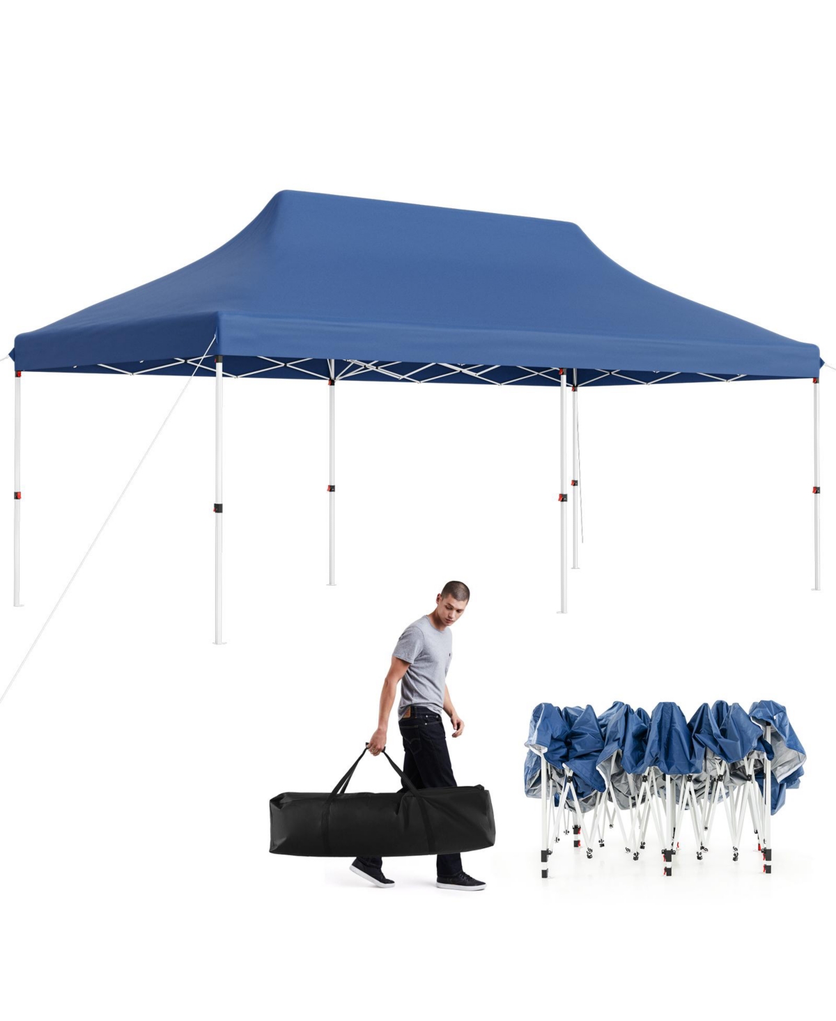 10 x 20 Ft Pop-up Canopy UPF50+ Sun Protection Tent with Carrying Bag - White