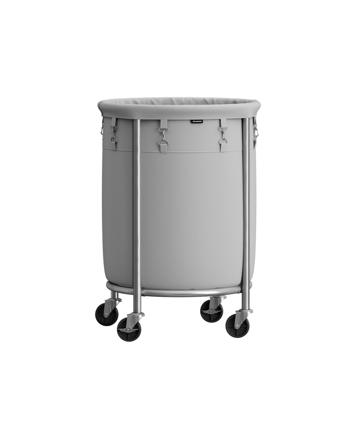 Laundry Basket With Wheels, Rolling Laundry Hamper, Round Laundry Cart With Steel Frame - Grey